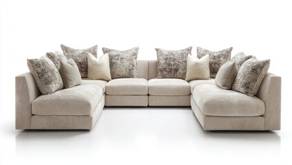 Sectional sofa, light beige, plush cushions
