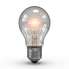 A lit incandescent light bulb isolated on a white background, symbolizing ideas and innovation