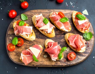 Bruschetta assortment on a wooden board