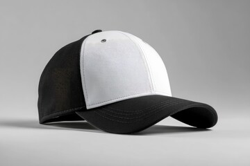 Black and white baseball cap, angled view