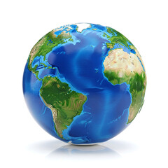 Stylized 3d globe of earth showing continents and oceans isolated on white background