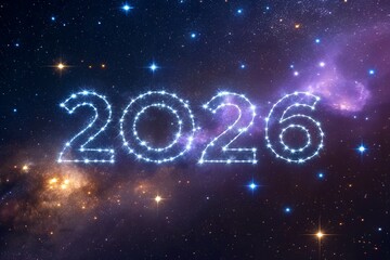 Cosmic 2026 Typography in a Starry Nebula Galaxy
