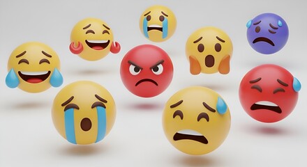Fototapeta premium A collection of various emoji faces expressing different emotions on a white background