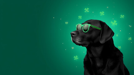 Black Labrador in St. Patrick's Day Sunglasses