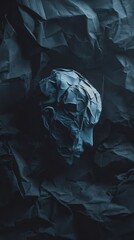 Abstract Cryptic Sculpture in Dark Creased Background