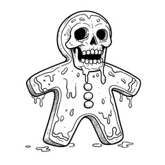 Skull-shaped gingerbread cookie melting for Halloween celebration  