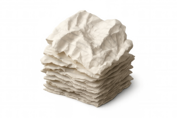 Stack of crumpled paper displaying frustration and error, representing discarded ideas and creative process with transparent background