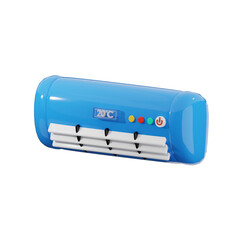 Isolated Blue Air Conditioner Unit on Transparent Background with Glossy Finish and Digital Display for Home Climate Control and Cooling System