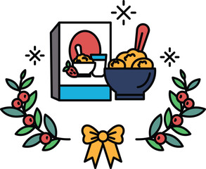 A box of cereal and a bowl of cereal with a spoon