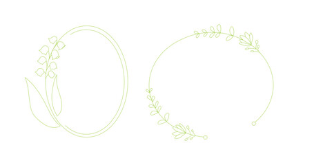 シンプルでかわいらしいフラワーフレーム２　緑の線画