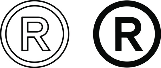 Registered trademark symbol vector illustration, black and white R logo design, intellectual property protection icon, branding identity element, legal business rights, copyright registration sign