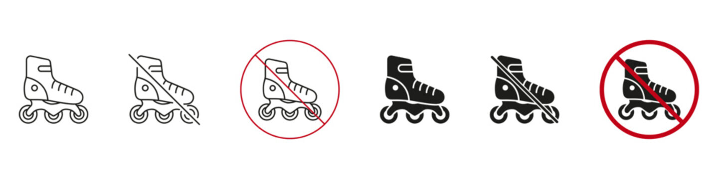 Roller Skates Allowed And Prohibited Icon Set. Inline Skating Permission And Restriction Symbol Collection. Recreational Activity And Safety Guidelines. Isolated Vector Illustration