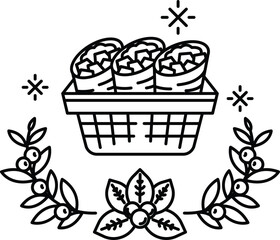 A basket of food with three burritos in it