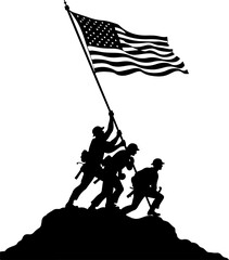 US Military Soldiers and American Flag Silhouette