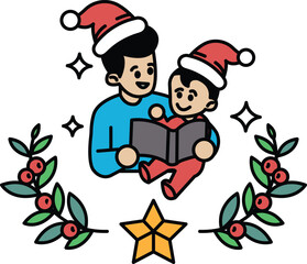 A man and a baby are reading a book together