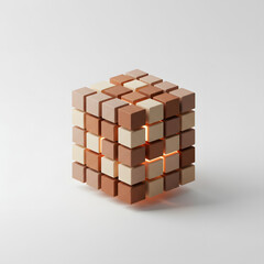 Abstract geometric cube puzzle in warm colors with soft lighting  
