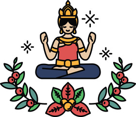 A woman is sitting cross legged with her hands on her knees