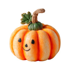 Handmade fabric pumpkin toy with smiling face on transparent background