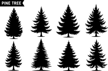 Set of Pine Tree Silhouette Vectors Bundle