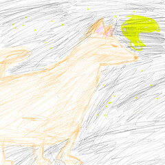 kid painting of cute cat sleeping under the moon