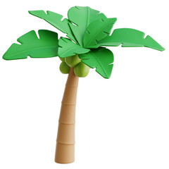 Isolated 3D Render of a Coconut Palm Tree with Green Fronds and Coconuts on Transparent Background for Tropical and Summer Themes