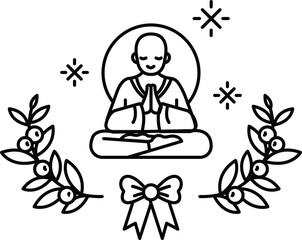 A man is sitting cross legged and making a sign of the cross