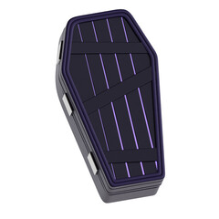 Isolated 3D Render of Dark Coffin with Pale Purple Slats on Transparent Background