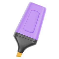 Isolated 3D Render of Purple and Black Highlighter on Transparent Background For Education or Office Stationary Use