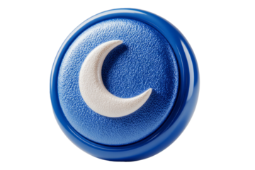 Glossy Dark Blue Button with Crescent Moon Icon