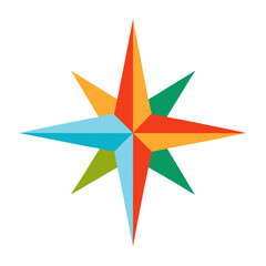 Obraz premium Minimal Colorful Compass Rose Vector Element on White