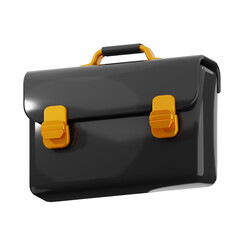 Isolated Black Briefcase with Golden Accents on Transparent Background