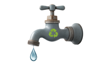Water Conservation Concept with Recycle Symbol on Tap