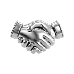 Silver handshake icon on transparent background for business agreement and partnership concept. Metallic 3D render symbol for deal.