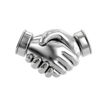 Silver handshake icon on transparent background for business agreement and partnership concept. Metallic 3D render symbol for deal.