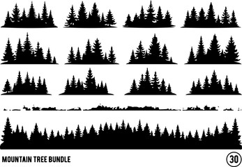 Mountain Tree Silhouette Bundle | Pine & Forest Clipart Pack