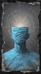 Blue Faceless Figure with Glowing Mind Equations