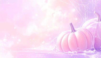 Halloween pastel pink wallpaper with glowing pumpkins cobwebs and sparkling gradient