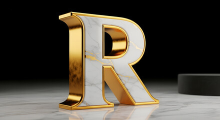 Elegant Marble and Gold Letter R Luxury Alphabet Font Design