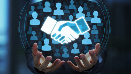 Trust between business partners and successful team collaboration. Manager holding people and...