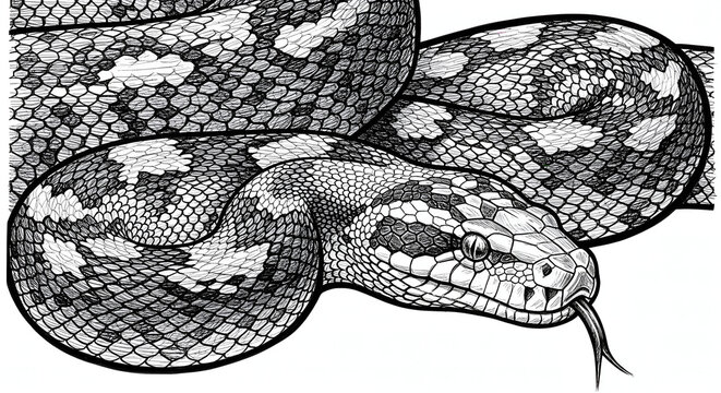 Detailed Pen and Ink Drawing of a Diamond Python Snake Illustration