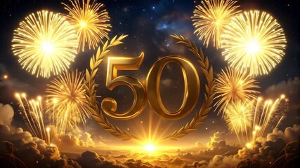 Golden 50th Anniversary Celebration with Fireworks - Powered by Adobe