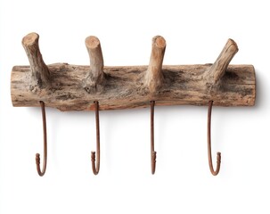Rustic wooden log coat rack with three hooks