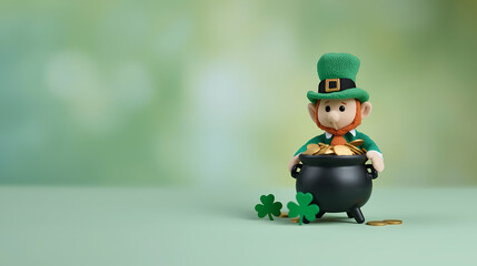 St. Patrick's Day banner featuring a leprechaun and pot of gold.
