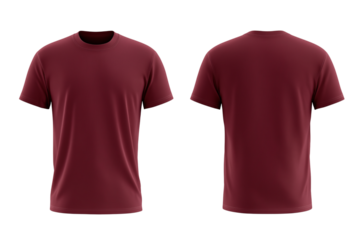  maroon t-shirt mockup back and front view isolated on white background for brand presentation and design