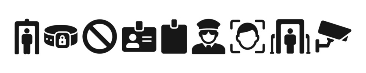 Airport security tools vector filled icon set