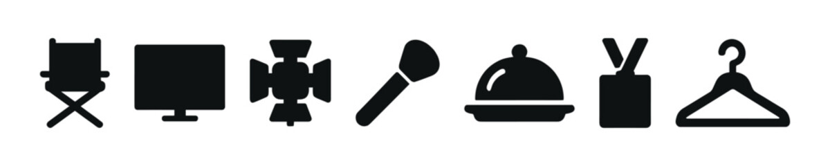 Movie filming studio items vector filled icon set