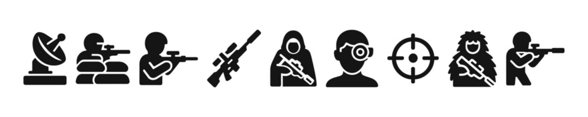 Modern soldiers vector warfare filled icon set