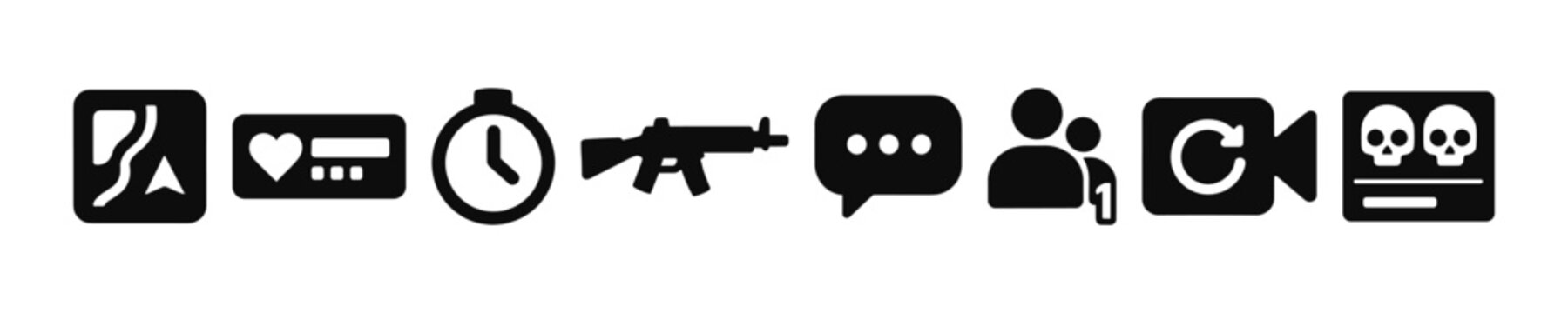 Action computer game shooter vector elements filled icon set