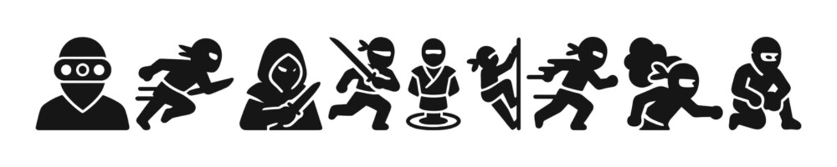 Ninja warrior vector filled icon set