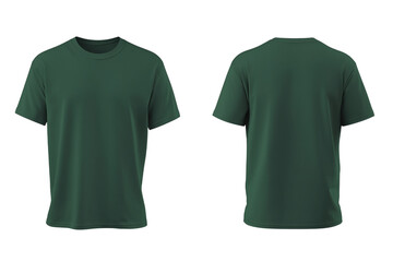 Green T-shirt mockup back and front view isolated on white background for brand presentation and design